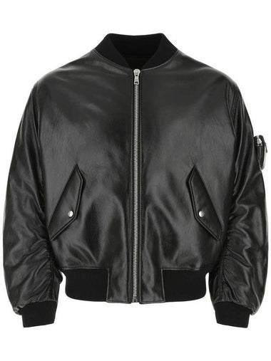 Triangle Pouch Nappa Leather Bomber Jacket Black - PRADA - BALAAN 1