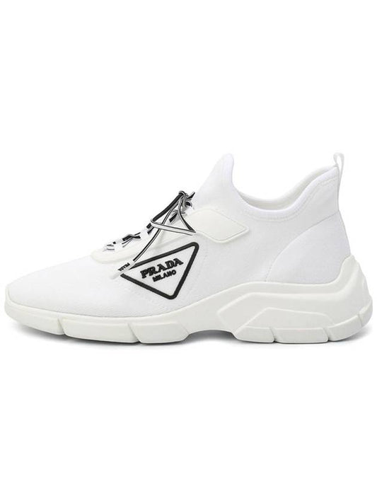 Triangle Logo Knit Low Top Sneakers White - PRADA - BALAAN 1