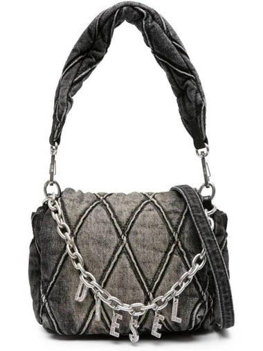 Small Logo Charm Quilted Denim Shoulder Bag Grey - DIESEL - BALAAN 1