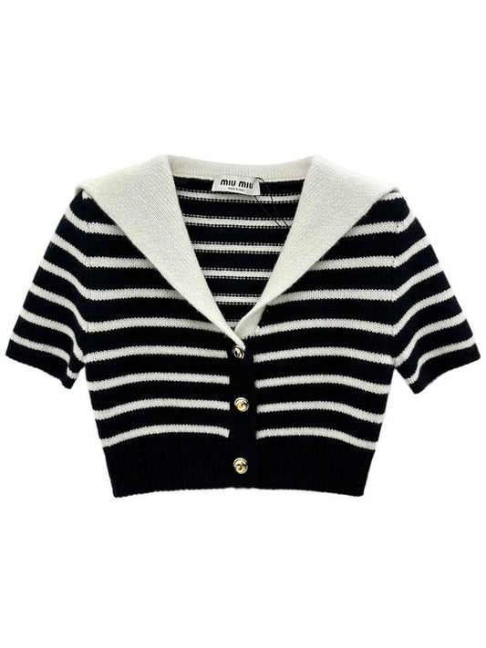 Cashmere Knit Stripe Motif Cardigan Black Tan - MIU MIU - BALAAN 2