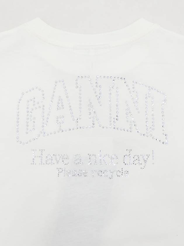 Basic Jersey Rhinestone EGRET T Shirt - GANNI - BALAAN 5