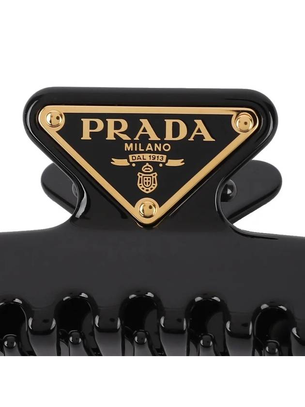 Logo Embellished Claw Metal Hairpin Black - PRADA - 6