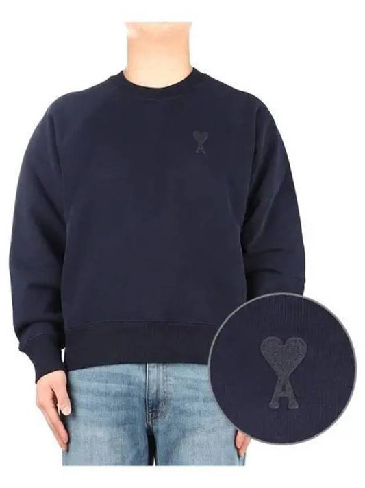 Cotton Heart Logo Sweatshirt Navy - AMI - BALAAN 2