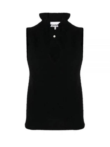 Wool Sleeveless Knit Top Black - GANNI - BALAAN 1