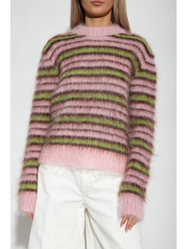 Women's Striped Mohair Crew Neck Knit Top Pink - MARNI - BALAAN 4