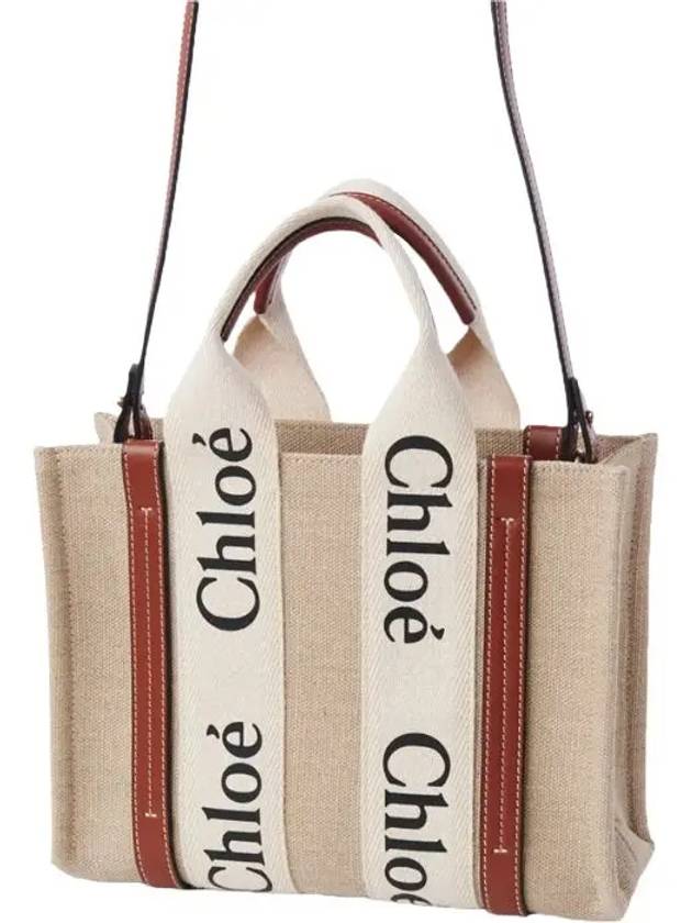 Woody Small Canvas Tote Bag White Brown Beige - CHLOE - BALAAN 3