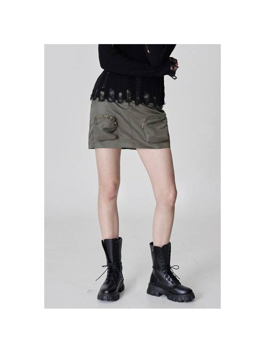 Nylon pocket zipper miniskirtkhaki - DIAIRE - BALAAN 2