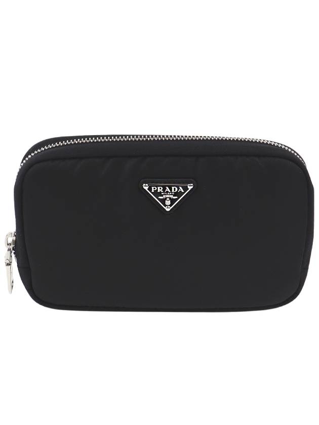 triangle logo nylon pouch bag black - PRADA - BALAAN.