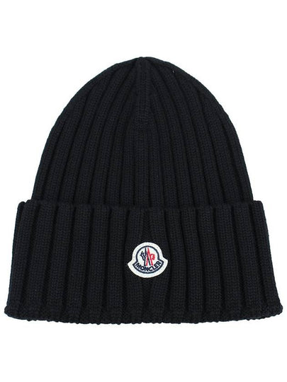 Logo Patch Wool Beanie Black - MONCLER - BALAAN 2