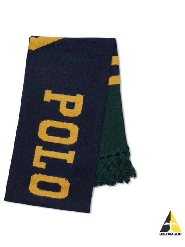 Polo College Wool Blend Scarf Navy - POLO RALPH LAUREN - BALAAN 1