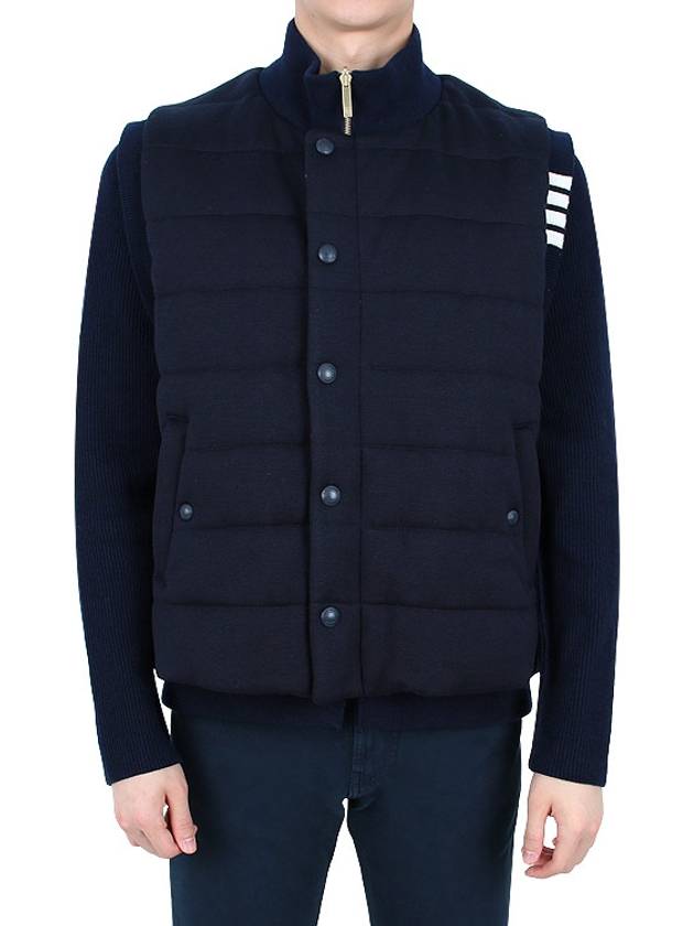 Men's Reversible Padded 4 Bar Funnel Neck Merino Jersey Padding Jacket Navy - THOM BROWNE - BALAAN 3