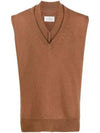 Layered Detail V-Neck Knit Vest Camel - MAISON MARGIELA - BALAAN 2