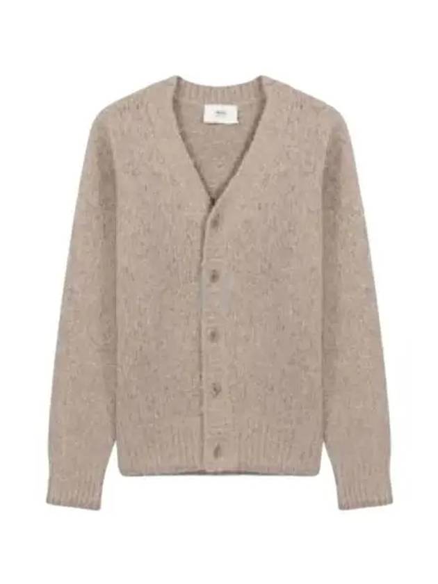 Brushed Wool Alpaca Cardigan Beige - AMI - BALAAN 2