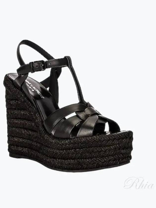 Tribute Espadrille Wedge Heel Black - SAINT LAURENT - BALAAN 2