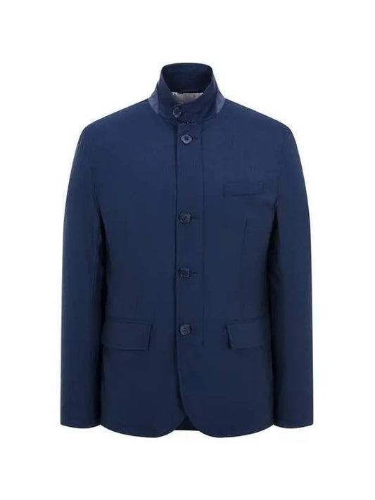 Men's Wool Blend Stand Collar Jacket Navy - HERNO - BALAAN 1