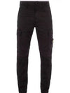 Stretch Cotton Gabardine Garment Dyed Cargo Straight Pants Black - STONE ISLAND - BALAAN 2