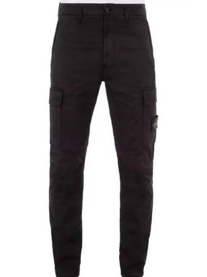 Stretch Cotton Gabardine Garment Dyed Cargo Straight Pants Black - STONE ISLAND - BALAAN 2