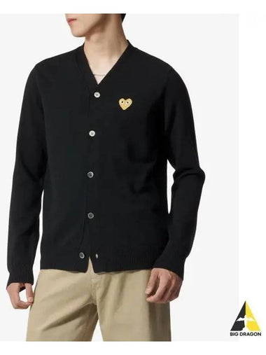 COMME DES GARCONS PLAY Gold Heart Wappen Cardigan Black P1N0501 - COMME DES GARCONS PLAY - BALAAN 1