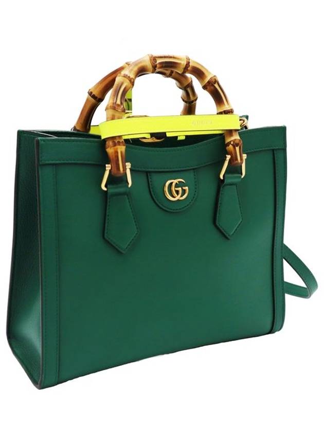 Women s Leather Tote Bag Green Gucci 660195 Emerald Diana Bamboo Small - GUCCI - BALAAN 3