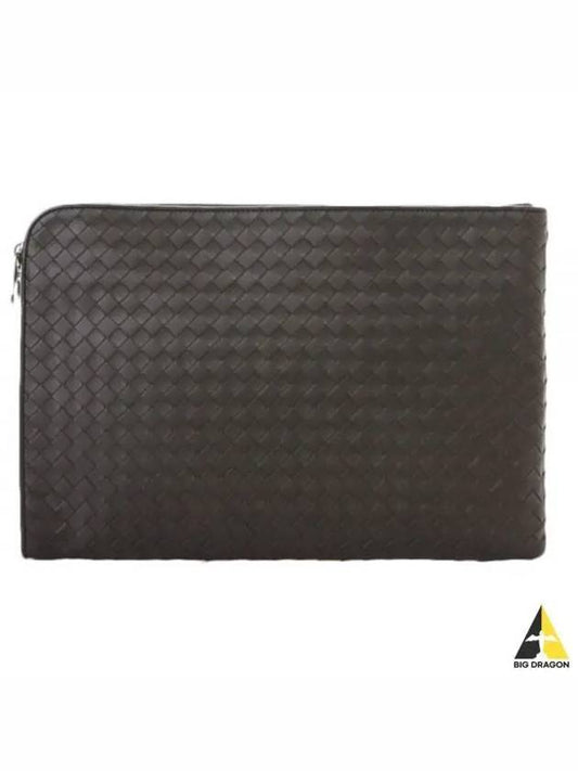 Intrecciato Weaving Zipper Medium Clutch Bag Dark Brown - BOTTEGA VENETA - BALAAN 2