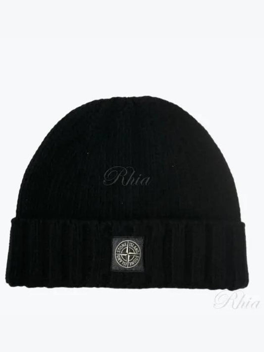 Logo Patch Wool Beanie Black - STONE ISLAND - BALAAN 2