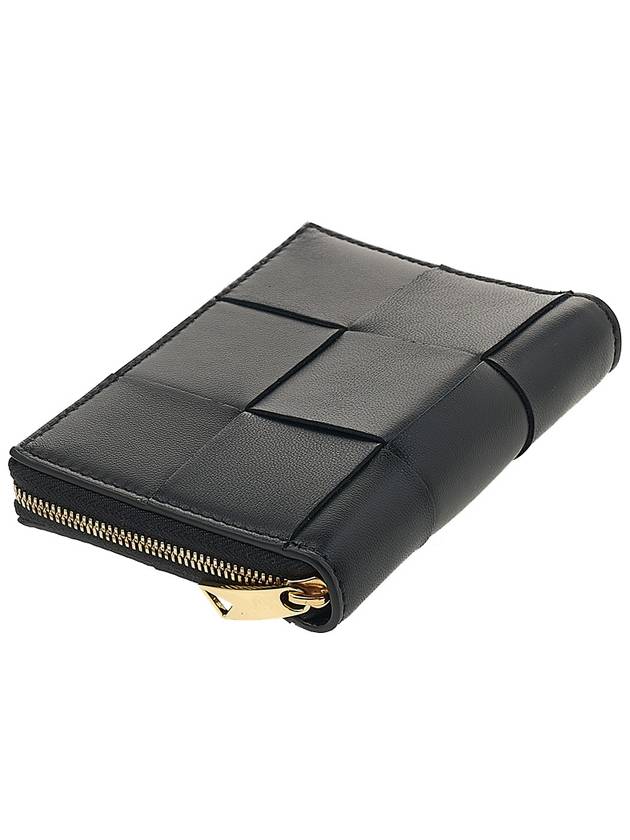 Intrecciato Zipper Around Half Wallet Black - BOTTEGA VENETA - BALAAN 5