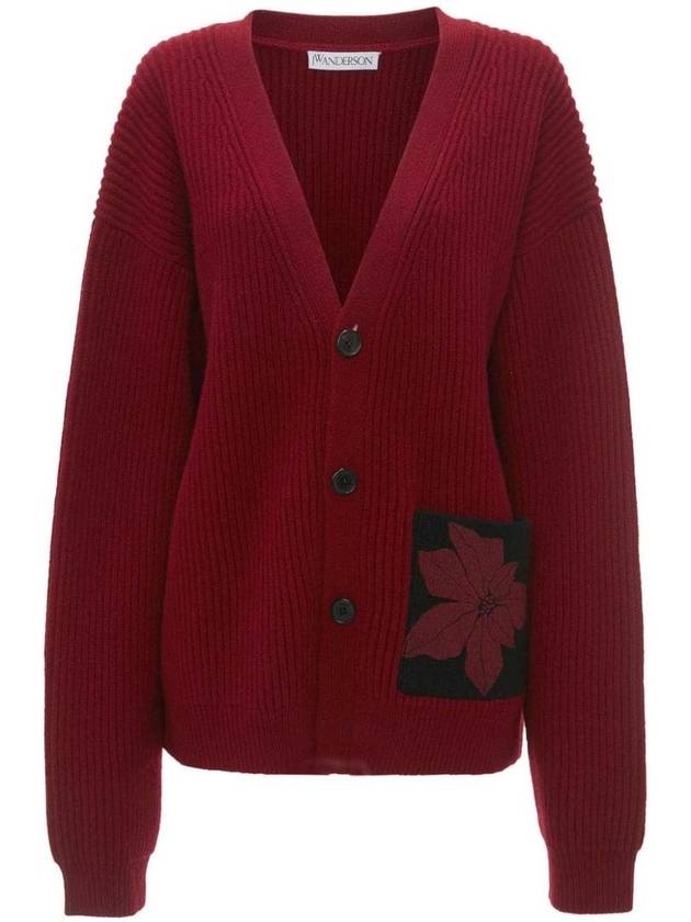 Flock Flower Patch Pocket Cardigan Red - JW ANDERSON - BALAAN 1