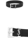 Grained Leather Silver Monogram Belt Black - SAINT LAURENT - BALAAN 4