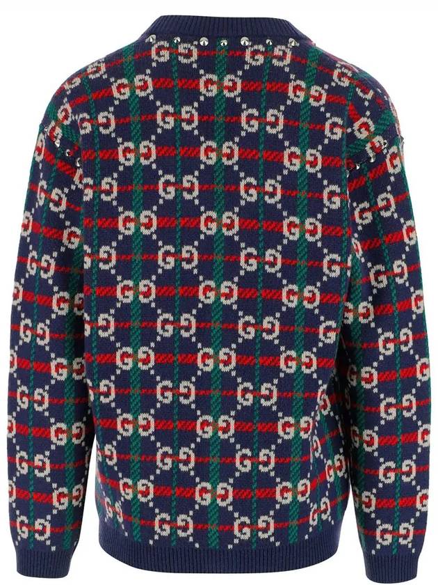 GG Supreme Check Wool Cardigan Blue - GUCCI - BALAAN 4