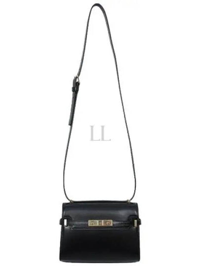 Manhattan Mini Embossed Gold-Tone Logo Leather Cross Bag Black - SAINT LAURENT - BALAAN 2