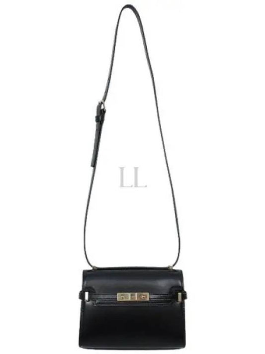 Manhattan Mini Embossed Gold-Tone Logo Leather Cross Bag Black - SAINT LAURENT - BALAAN 2