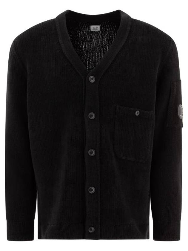 Cotton Chenille Buttoned Cardigan Black - CP COMPANY - BALAAN 2