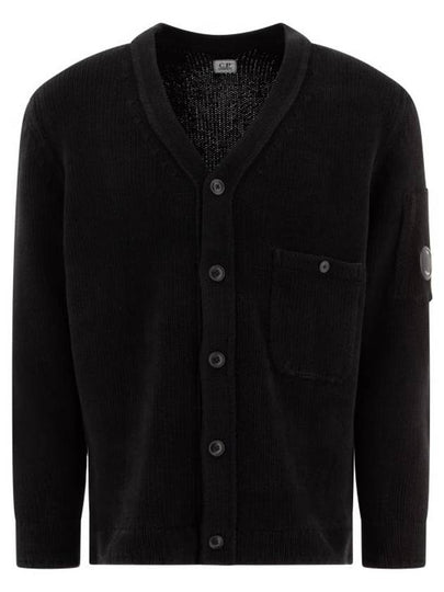 Cotton Chenille Buttoned Cardigan Black - CP COMPANY - BALAAN 2