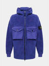 Men's Wappen Patch Shearling Hooded Jacket Blue - STONE ISLAND - BALAAN 5