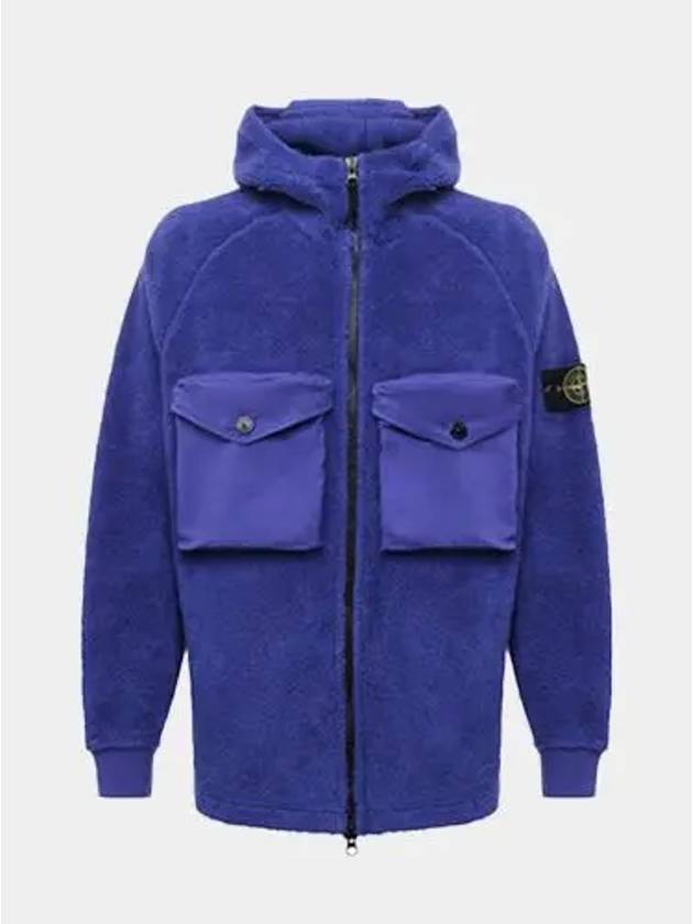 Men's Wappen Patch Shearling Hooded Jacket Blue - STONE ISLAND - BALAAN 2