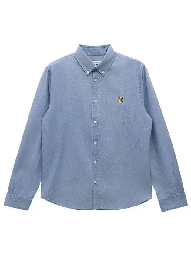 Button Down Classic Institutional Fox head Patch Long Sleeve Shirt Blue - MAISON KITSUNE - BALAAN 2