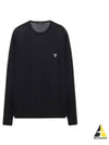 Men's Embroidered Logo Crew Neck Wool Knit Sweater Black - PRADA - BALAAN 2