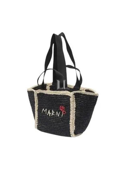 Embroidered Logo Woven Tote Bag Black - MARNI - BALAAN 2