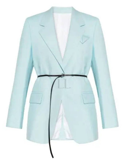 Belted Wool Blazer Jacket Light Blue - BOTTEGA VENETA - BALAAN 2