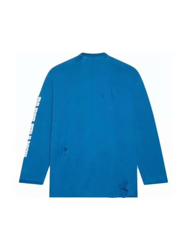 Side Logo Distressed Oversized Long Sleeve T-Shirt Blue - BALENCIAGA - BALAAN 3