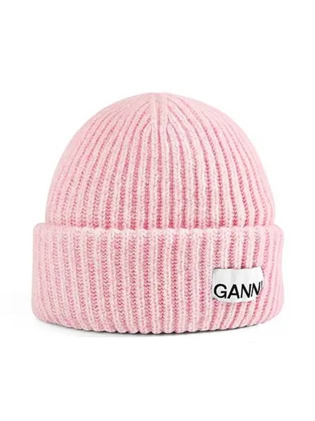 Logo Patch Knit Beanie Pink - GANNI - BALAAN 6