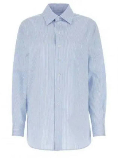 Striped Cotton Poplin Monogram Long Sleeve Shirt Blue - SAINT LAURENT - BALAAN 2