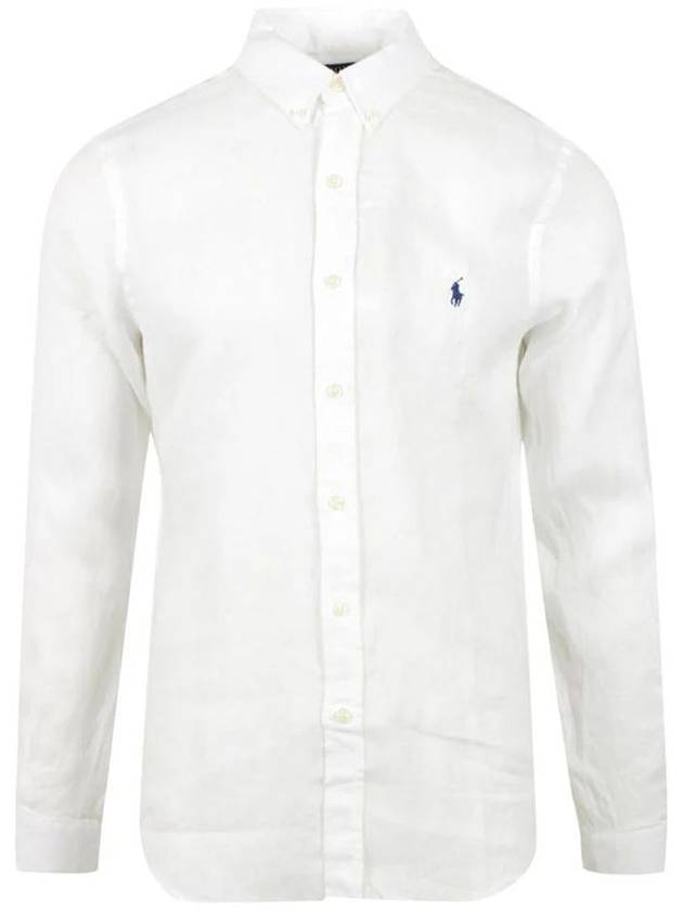 Embroidered Pony Linen Long Sleeve Shirt White - POLO RALPH LAUREN - BALAAN 2