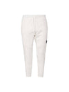 Men's Diagonal Lens Wappen Fleece Track Pants White - CP COMPANY - BALAAN.