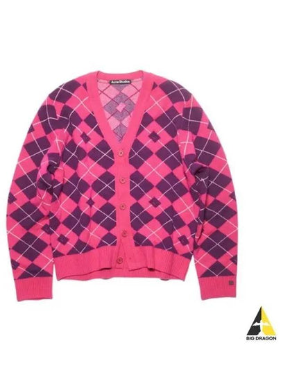 Jacquard Wool Cardigan Bright Pink - ACNE STUDIOS - BALAAN 2