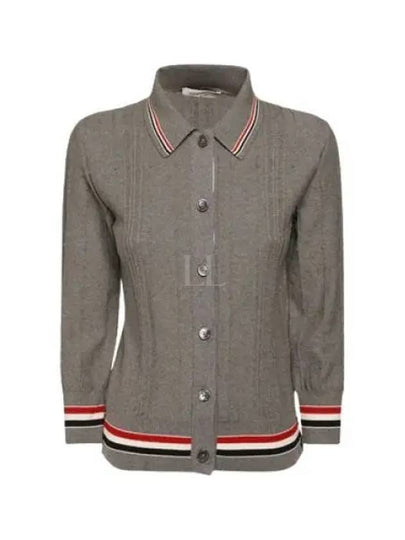 High Twist Cotton Stripe Polo Cardigan Grey - THOM BROWNE - BALAAN 2