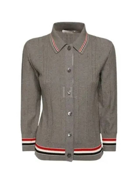 High Twist Cotton Stripe Polo Cardigan Grey - THOM BROWNE - BALAAN 2