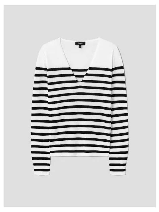 Women s wool striped V neck pullover ivory navy domestic product - THEORY - BALAAN 1