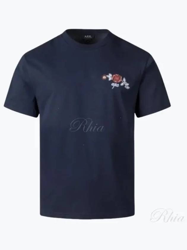 Oscar Floral Logo Short Sleeve T Shirt Navy - A.P.C. - BALAAN 2