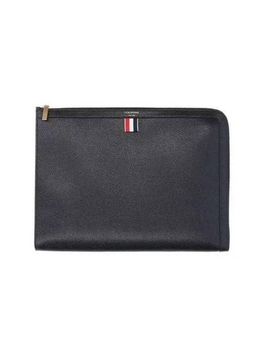 Three Stripes Tab Pebble Document Folio Clutch Bag Black - THOM BROWNE - BALAAN 2